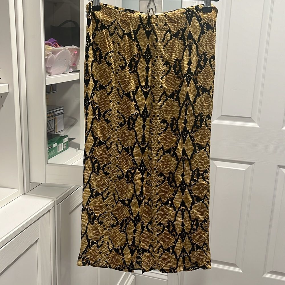 BA&SH Jupe Carry Midi Skirt, Slit, Ruched, Snakeskin, Size 2 (8/M) - Picture 8 of 14